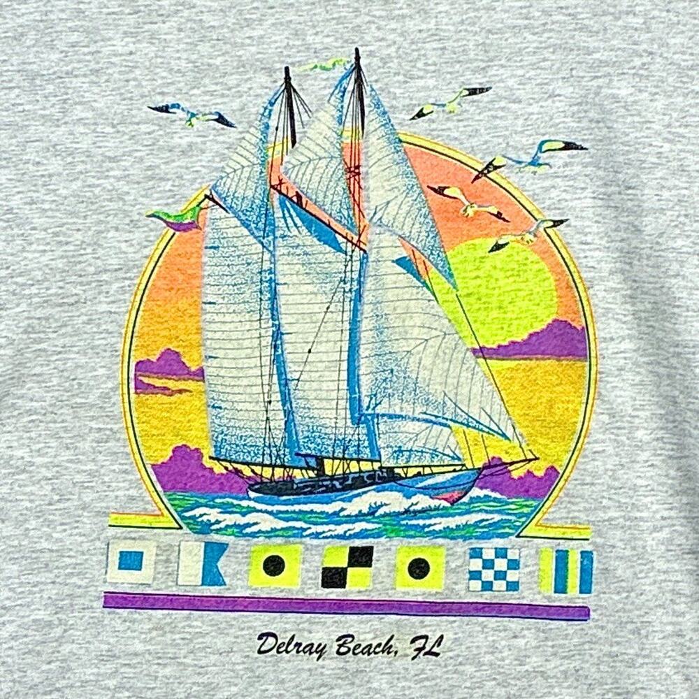 VTG Delray Beach Florida Shirt Mens L Gray Sailing Yachting Sailboat Beach Surf